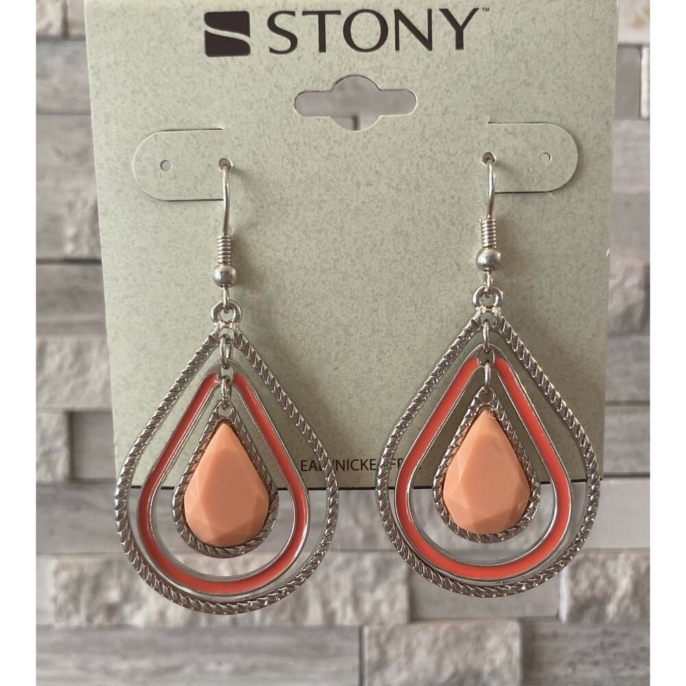 Stony Earrings Coral Teardrop